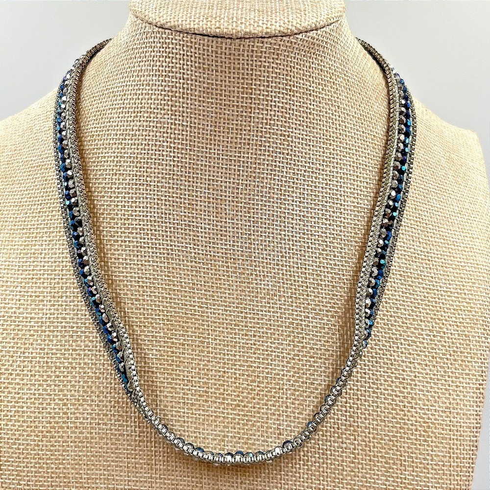 Vintage Nakamol Boho Mixed Metal & Blue Crystal Leather Wrap Choker Necklace